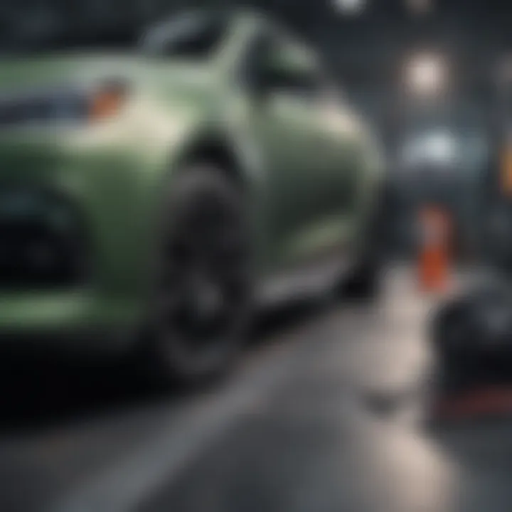 Close-up of hybrid vehicle maintenance checkup
