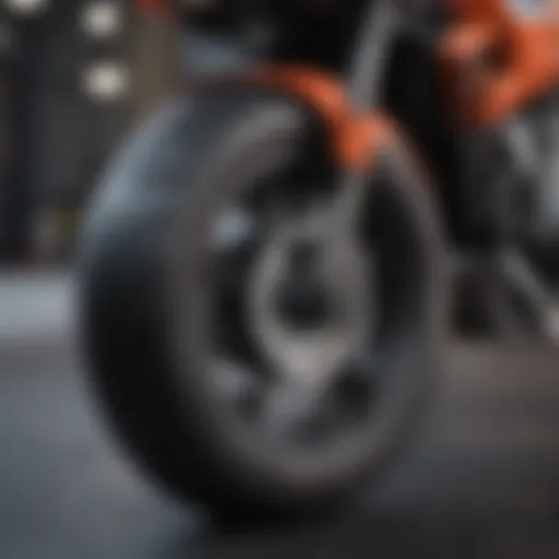 Motorcycle tire being inflated with air compressor