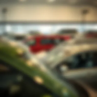 A diverse selection of used minivans in a dealership lot