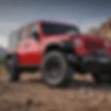 Exterior view showcasing the striking red color and rugged design of the Jeep Wrangler