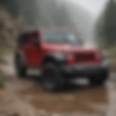 Performance Capabilities of the 2017 Red Jeep Wrangler Jeep Wrangler in action off-roading, demonstrating its performance capabilities