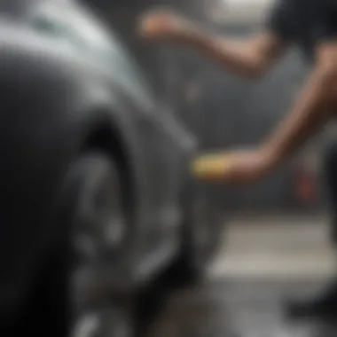 Application of Meguiar's Car Wash Foam User applying Meguiar's car wash foam with a soft sponge