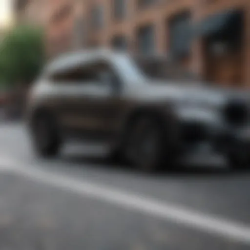 A sleek BMW SUV parked in an urban setting, showcasing its design and aesthetics.