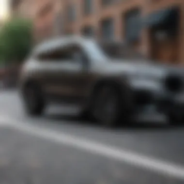 Stylish BMW SUV in Urban Environment A sleek BMW SUV parked in an urban setting, showcasing its design and aesthetics.