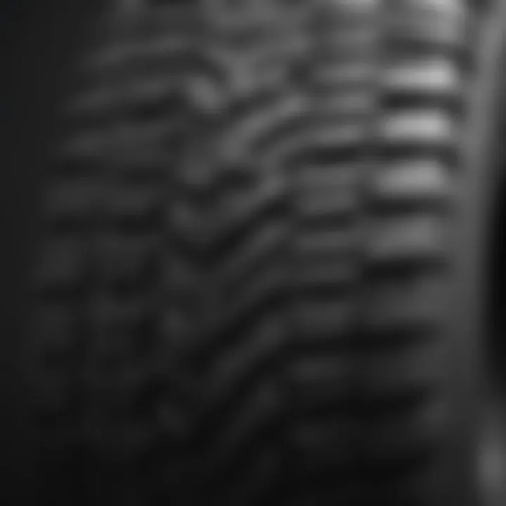 Close-up of all-season tire tread patterns