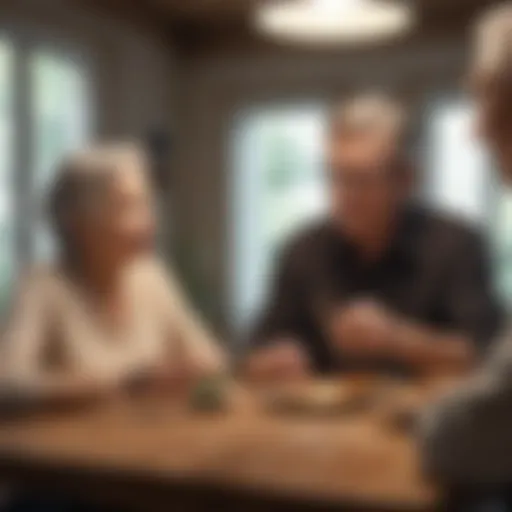 A senior couple discussing car insurance options at their dining table.