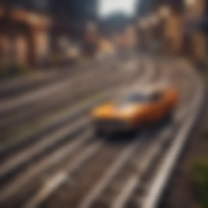 Enthusiasts engaging with vibrant matchbox car tracks in a playful environment.