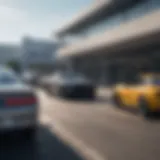 Exterior view of a top-rated car lot showcasing a variety of vehicles