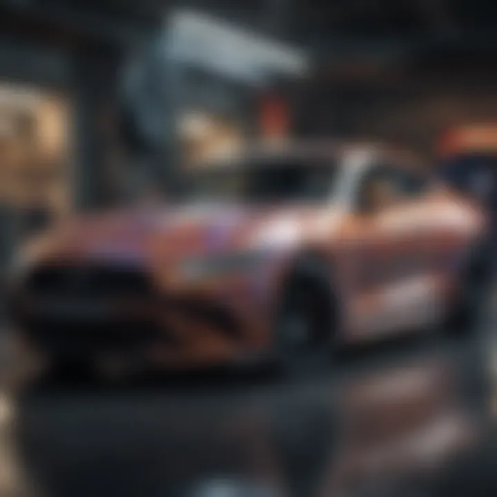 A visually striking car wrap showcasing vibrant colors and intricate designs