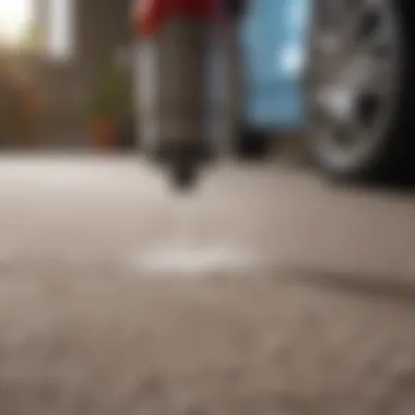 Close-up of a carpet cleaner's spray nozzle in action, highlighting effective cleaning.