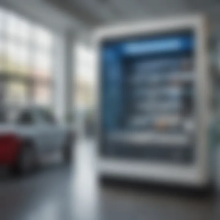 Interior shot of the Carvana vending machine showcasing multiple vehicles