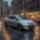 Chevrolet electric car model showcased in a vibrant cityscape