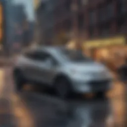 Chevrolet electric car model showcased in a vibrant cityscape
