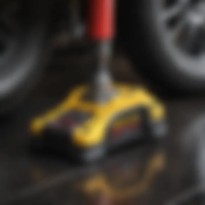 Close-up of the features and controls of the Team Mechanix Floor Jack.