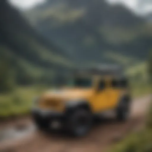Jeep Wrangler with a Tarp Top in a scenic landscape