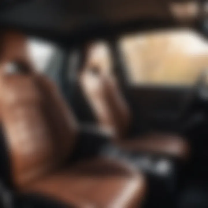 A vehicle interior showcasing the transformation with leather seats installed.