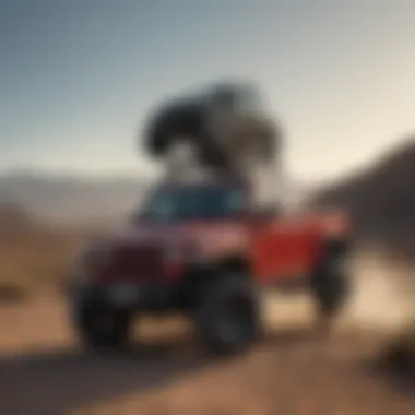 Lifting Off the Hard Top Jeep Gladiator with hard top being lifted off