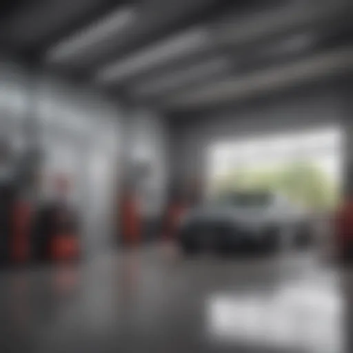 Interior view of a modern garage equipped for oil changes