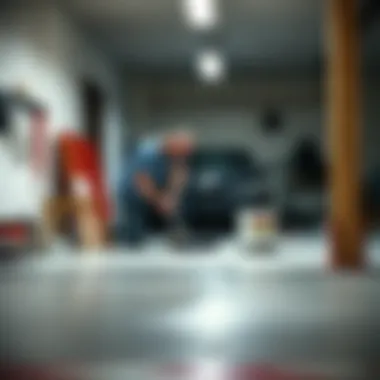 Applying paint to garage floor