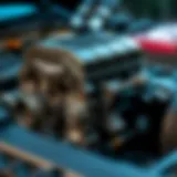 Detailed view of an engine block showcasing its components