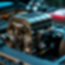 Detailed view of an engine block showcasing its components