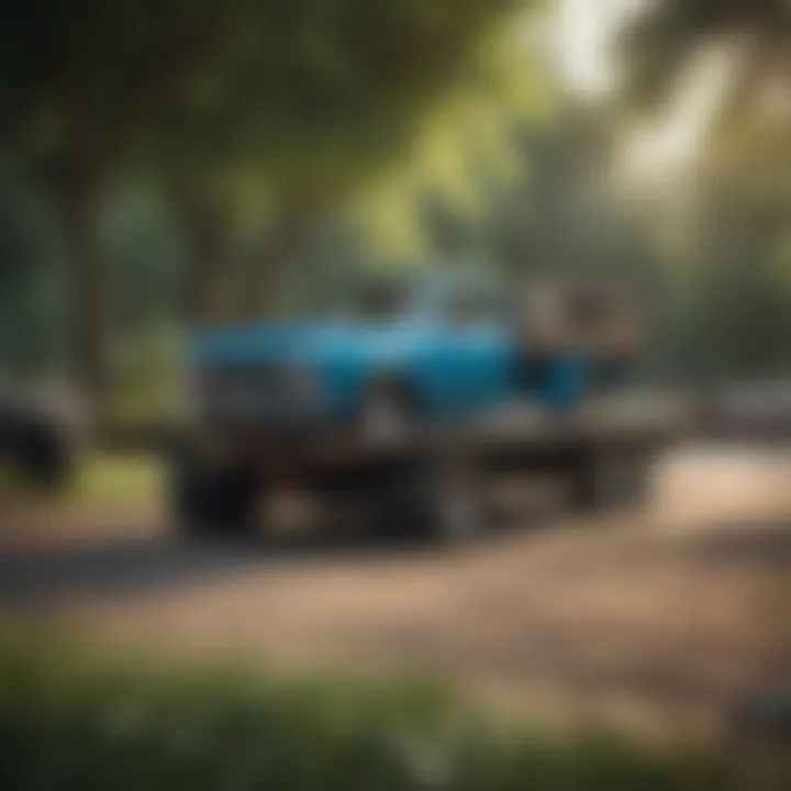 A small truck flatbed loaded with recreational equipment in an outdoor setting.