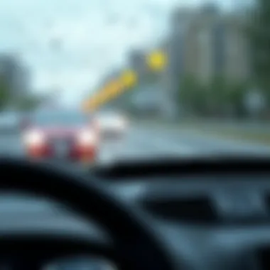 Windshield wipers in action during rainy weather on Dodge Grand Caravan
