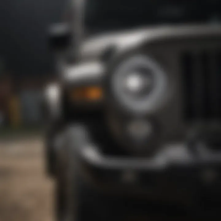 Close-up of LED fog lights on a Jeep Wrangler
