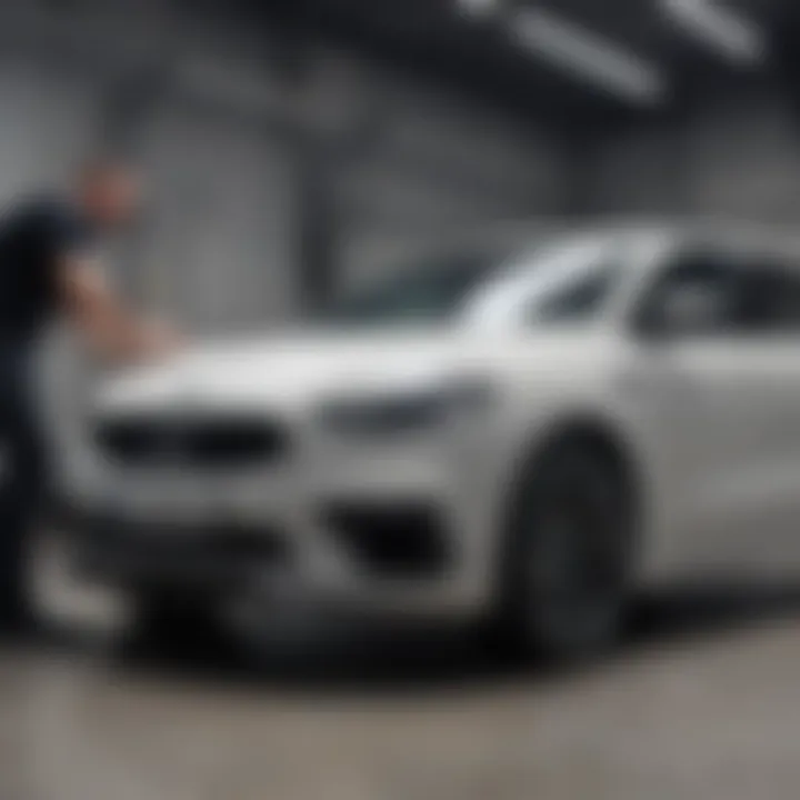 A technician applying a protective coating to a vehicle in a workshop