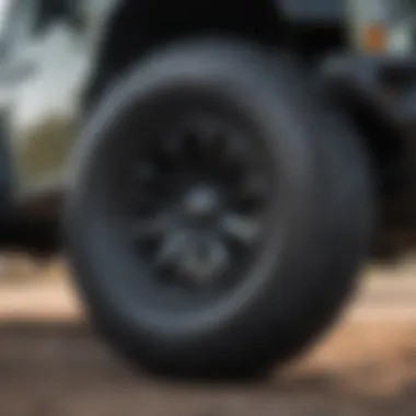 An aesthetically enhanced Jeep Wrangler featuring custom tires