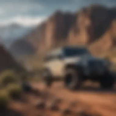 A Jeep Wrangler parked in a scenic location, highlighting tire durability