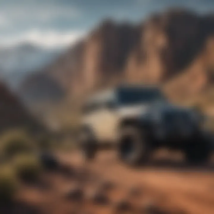 A Jeep Wrangler parked in a scenic location, highlighting tire durability