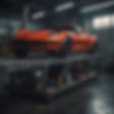 Corvette lifted on ramps for maintenance inspection