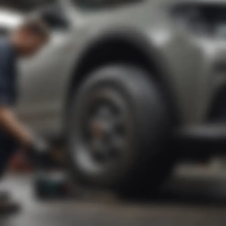 Mechanic working on a vehicle's braking system