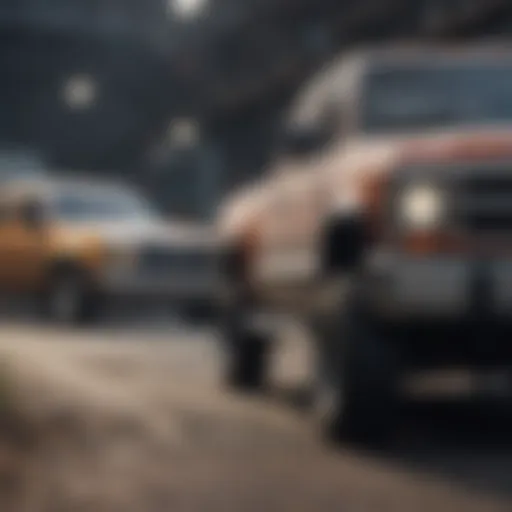 Comparison of diesel and gas pickup trucks highlighting performance metrics.