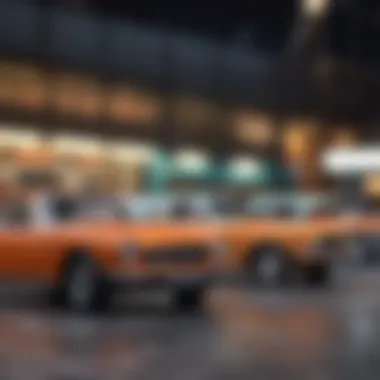 Modern Dinky Toy cars in a vibrant display setting