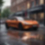 A sleek electric vehicle parked in an urban environment showcasing modern design.