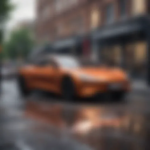 A sleek electric vehicle parked in an urban environment showcasing modern design.