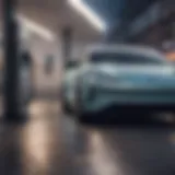 A sleek electric vehicle charging at a modern station