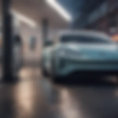 A sleek electric vehicle charging at a modern station