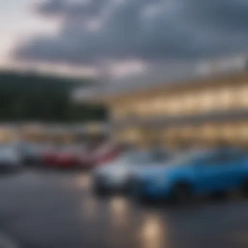 A scenic view of a used car dealership in New Hampshire