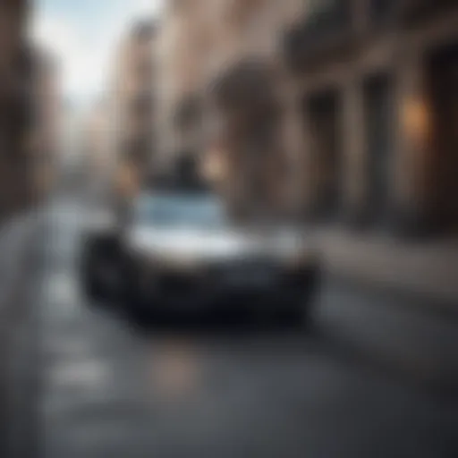 Armoured car driver navigating through city streets