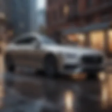 A luxury sedan parked in an urban setting showcasing sleek design.