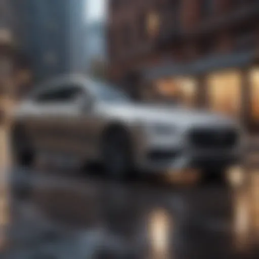 A luxury sedan parked in an urban setting showcasing sleek design.