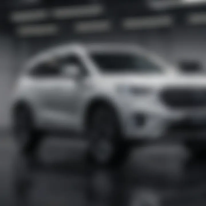 A modern SUV with advanced technology features displayed in a showroom.