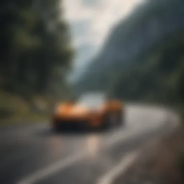 A powerful sports car on a winding mountain road highlighting performance.