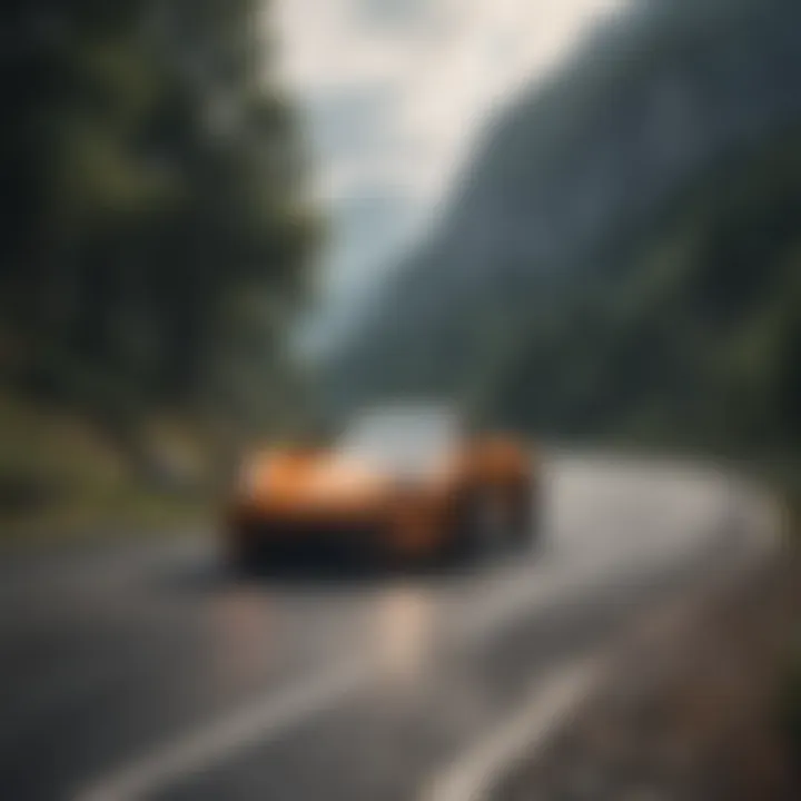 A powerful sports car on a winding mountain road highlighting performance.