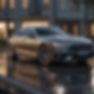 Luxury sedan parked in an upscale neighborhood