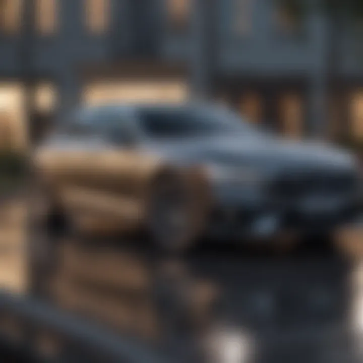 Luxury sedan parked in an upscale neighborhood