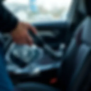 User handling the Dustbuster while cleaning the car seats
